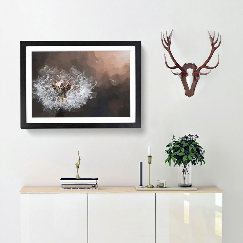 Floating Dandelion Seeds in Abstract - Picture Frame Graphic Art Print, 27cm H x 36cm W x 2cm D, Black Framed