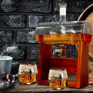 Engraved Bull Whiskey Decanter with Whiskey Glasses - 6pc for Whiskey Bourbon Scotch Lovers - Home Wet Bar