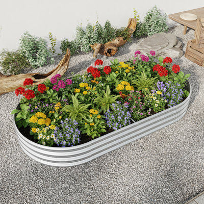 Grand lit de jardin surélevé ovale pour l'extérieur, pot à fleurs en métal pour légumes, plantes et fleurs, argent