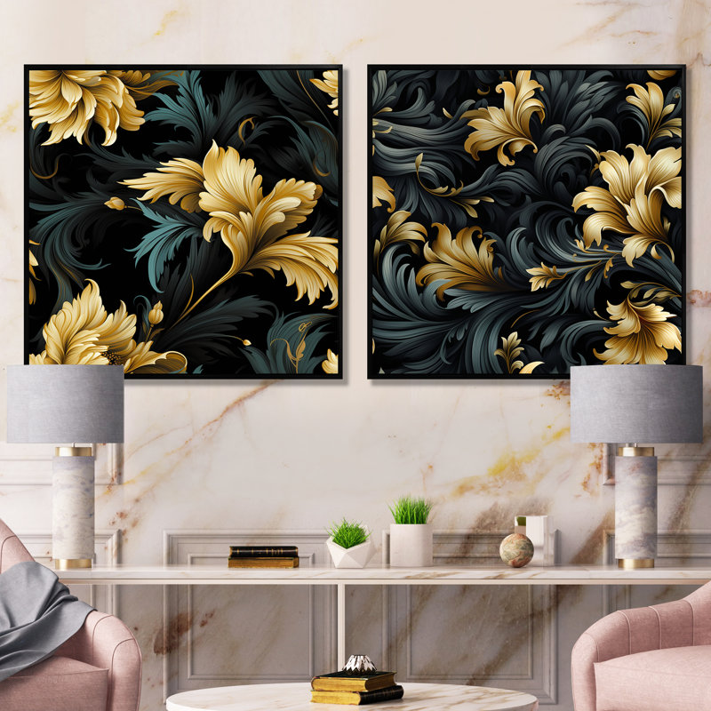Forslund - Abstract Botanicals, ensemble de 2 reproductions d'art sur toile, Cadre noir, H 16 po x l 33 po x P 1 po