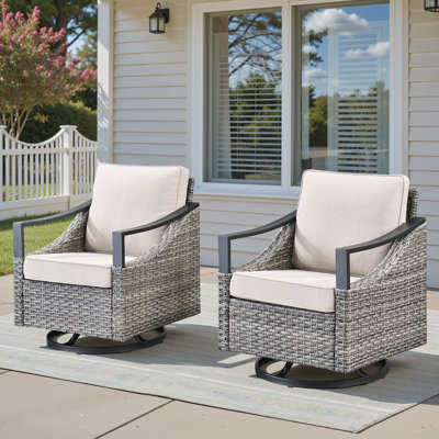 Ensemble de 2 meubles de patio d'extérieur, ensemble de 2 chaises berçantes pivotantes en rotin avec coussins moelleux amovibles, ensembles de conversation pour véranda, patio, bord de piscine, balcon, cour