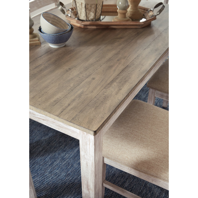 Ensemble de table de salle à manger de 7 pièces Mereworth | rectangulaire avec plateau en bois et 6 chaises à dossier en échelle | Brun blanc patiné bicolore