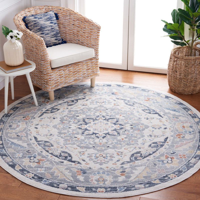 Tapis lavable Hults 204 en beige / gris / bleu marine, Rond 6 pi 7 po