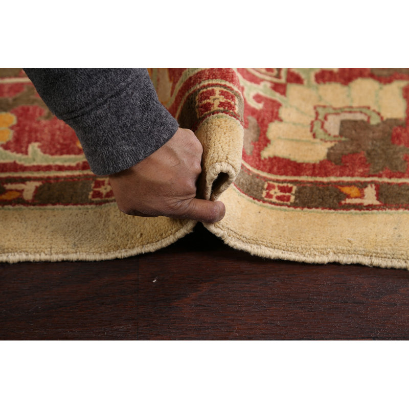 Tapis rouge en laine noué à la main de conception unique 6 pi 8 po x 9 pi 4 po New Age