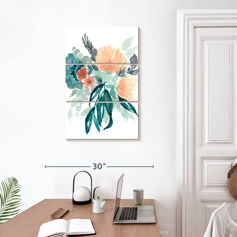 Bouquet Harnek bleu sarcelle et pêche I, H 32 po x l 20 po