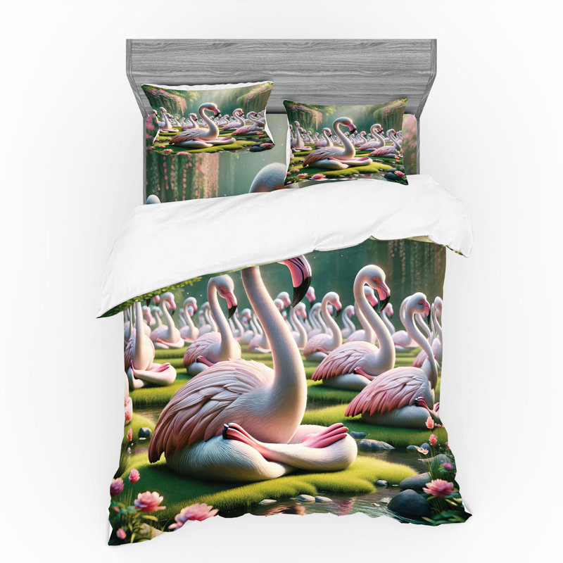 Ensemble de literie Ambesonne Flamingo rose doux et vert lime, Housse de couette grand + 3 pièces supplémentair