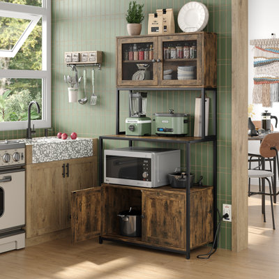 Nyyear 63" Tall Kitchen Pantry with Outlet,Kitchen Hutch,Kitchen Coffee Bar Cabinet with Microwave Shelf by Winston Porter