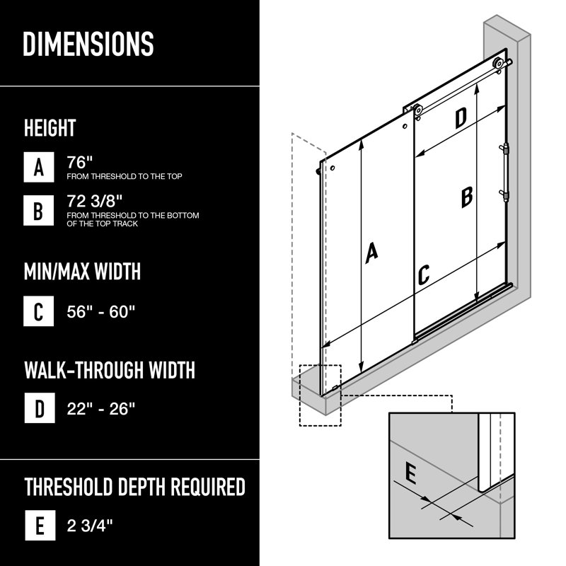 Elan Hart 56-60" W x 76" H Sliding Frameless Shower Door with 3/8" Clear Glass, Matte Brushed Gold