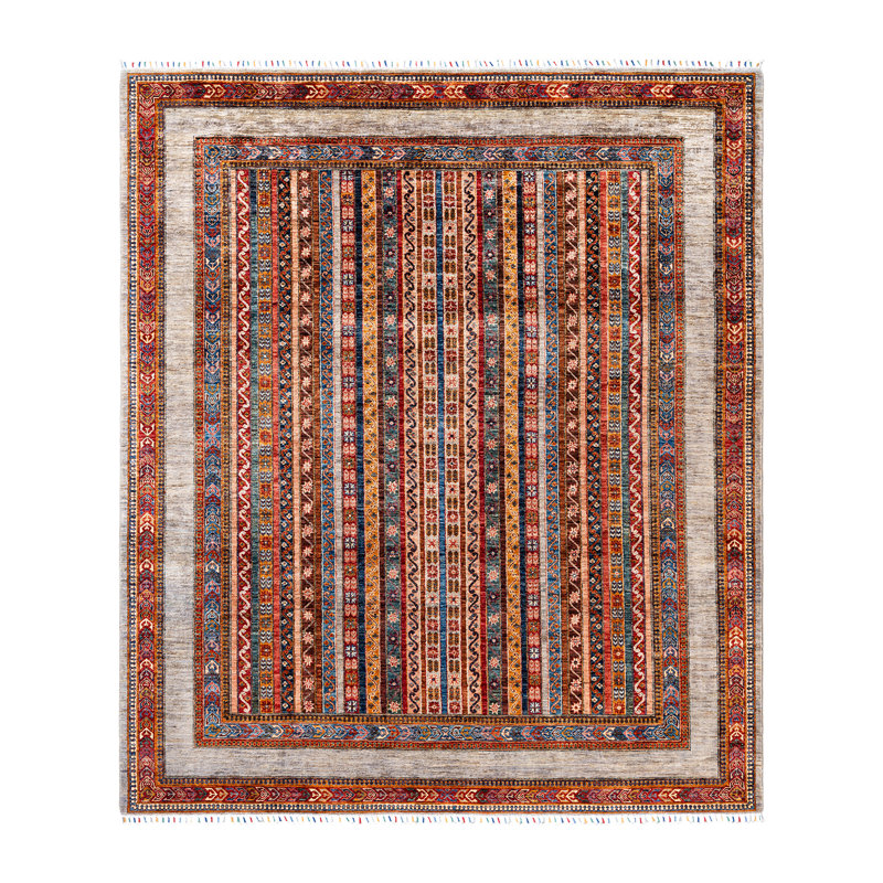 Tapis noué à la main de conception unique Tribal - gris, 8 pi 3 po x 9 pi 6 po