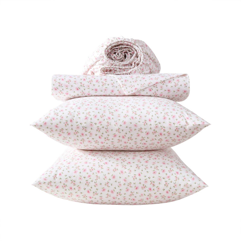 Ensemble de draps 100% coton Laura Ashley, Ensemble de draps pour lit simple TG avec 1 taie d, Little Ditsy - rose