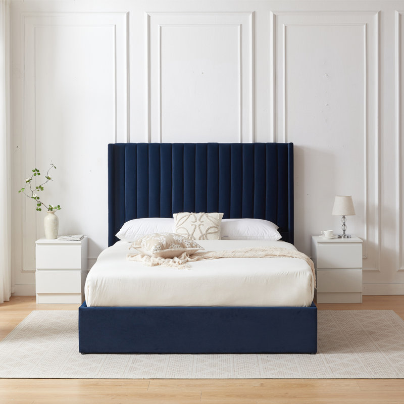 Adaha Upholstered Storage Bed, Kingsize (5'), Dark Blue Velvet