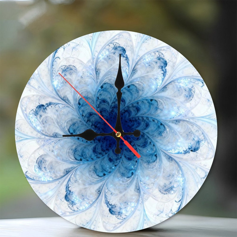 Horloge murale ronde en bois 10 po, mouvement à quartz silencieux, imprimé UV, à piles, Bleu/blanc