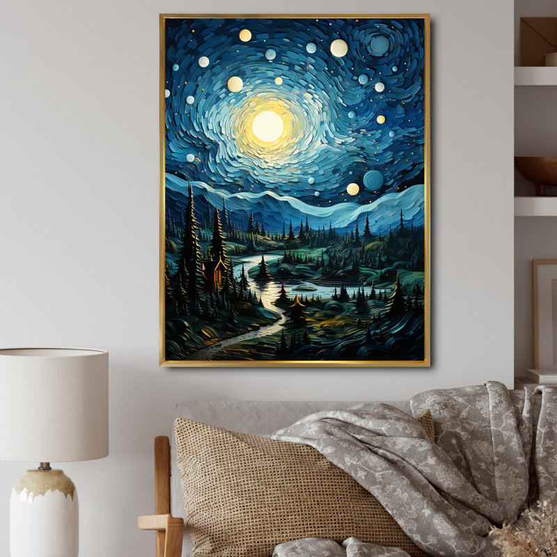 «Dochi Master chef the Starry Day» par Vincent V, reproduction sur toile, H 44 po x l 34 po x P 1,5 po, Cadre flottant doré