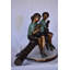 Statue garçon et fille avec animaux assis sur une bûche - Taille: L 44 po x l 22 po x H 26 po.