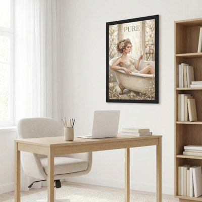 Tableau sur toile tendue représentant une femme élégante dans une baignoire (1 pièce)