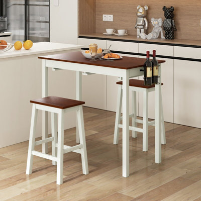 3-Piece Bar Table Set Kitchen Counter Height Pub Table W/Bar Stools Space-Saving
