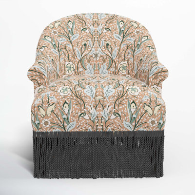 Callie Cotton Upholstered Barrel Chair with Recessed Rolled Arms and Solid Wood Legs