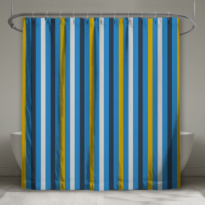 Rideaux de douche à rayures verticales bleues et jaunes très longues