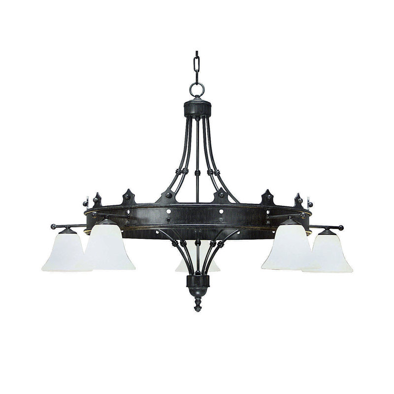 Black Iron 5-Light Wagon Wheel Chandelier