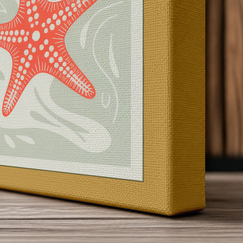 Scattered Starfish Coastal - Wrapped Canvas, 18x12 - 45.7 x 30.5 cm, Ochre Border