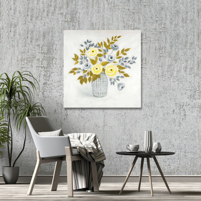 Fleurs dans un vase - Toile jaune botanique pour la décoration intérieure