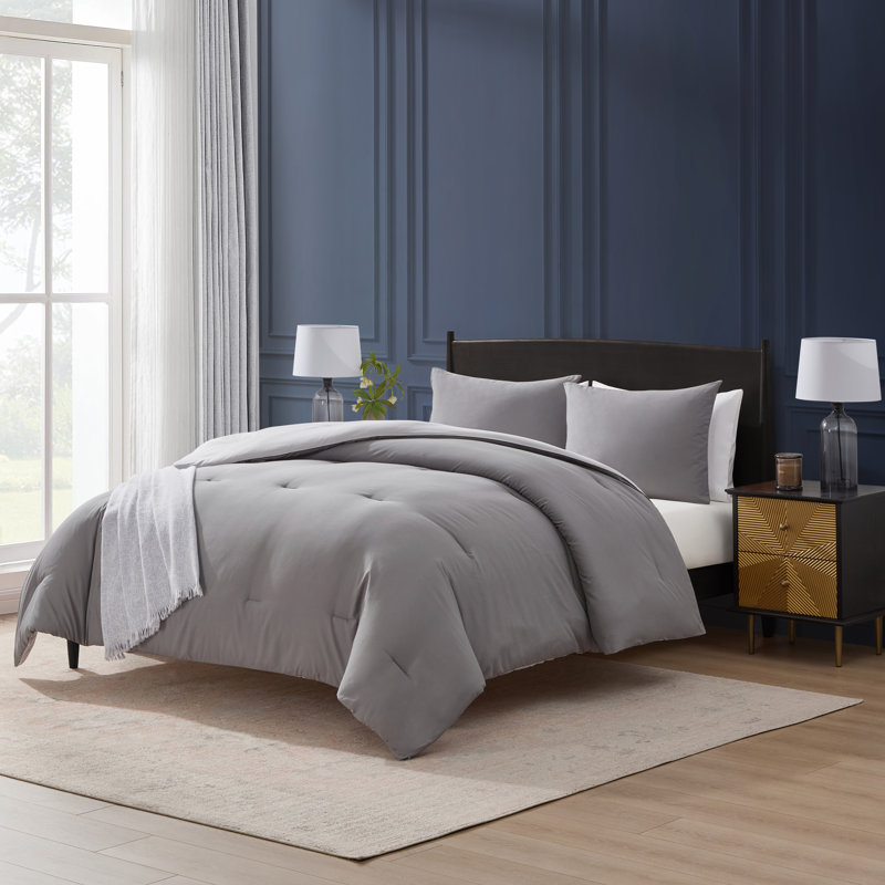 Ensemble d'édredon réversible 3 pièces ultra doux et moderne, Gris foncé / Gris pâle