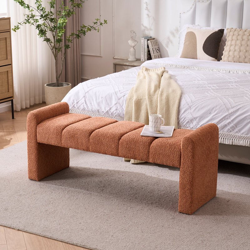Laytona 54" Boucle Upholstered Bench with Arm and Channel Tufted, Orange