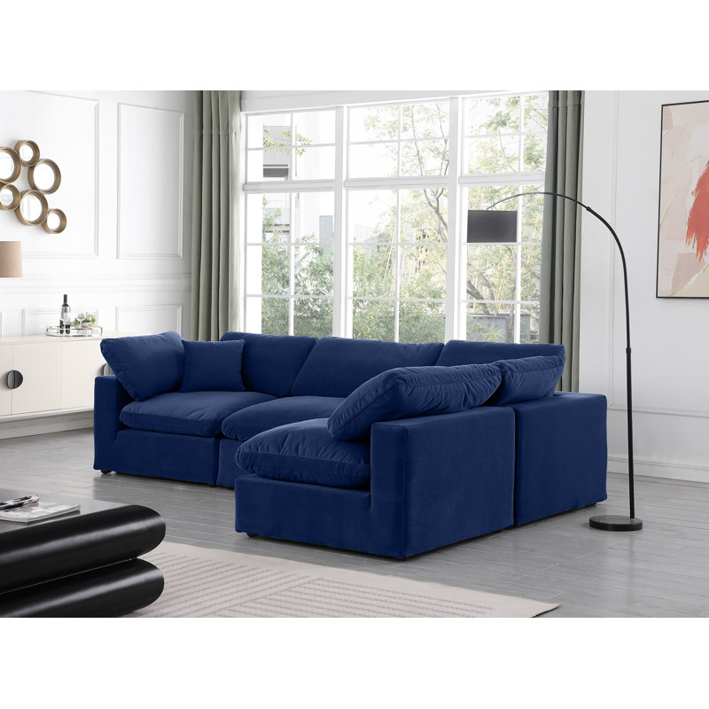 Canapé modulaire réversible en velours Hulene, Velours bleu marine