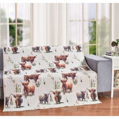 Jeté de courtepointe Blooms and Horns Happy Highland Cow Rustic Farmhouse 60 po x 50 po