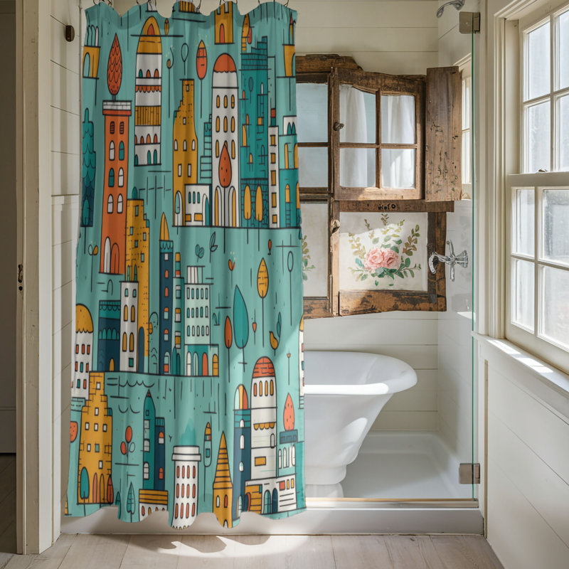 Jolly Town - Rideau de douche Premium, H 74 po x l 71 po