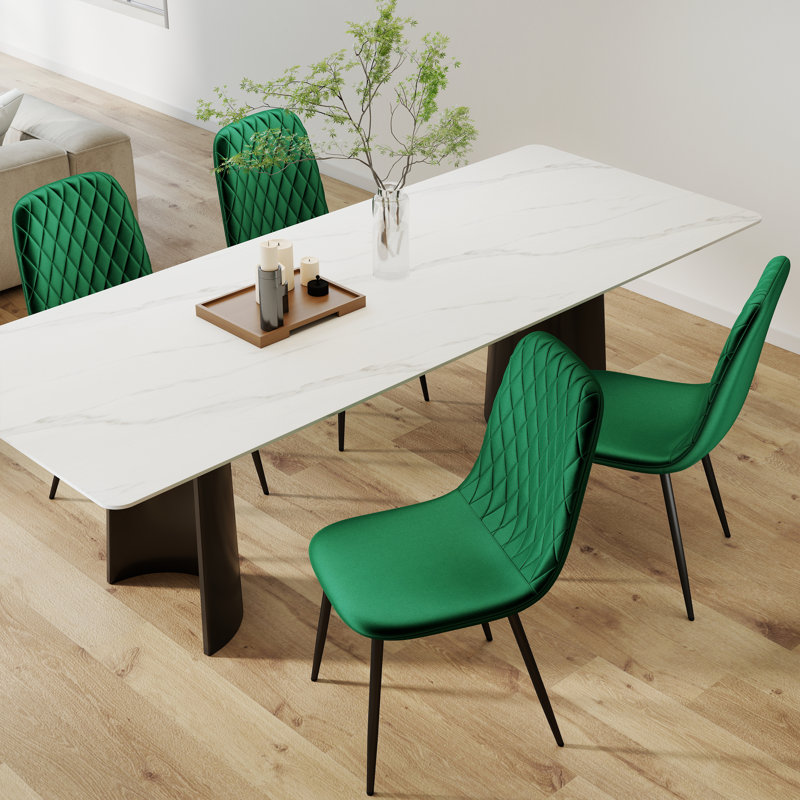 Chaises de salle à manger rembourrées à dossier solide avec pieds en métal, Green