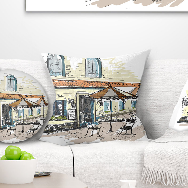 Coussin de café aquarelle paint street, 16 po x 1 po, Coussin décoratif