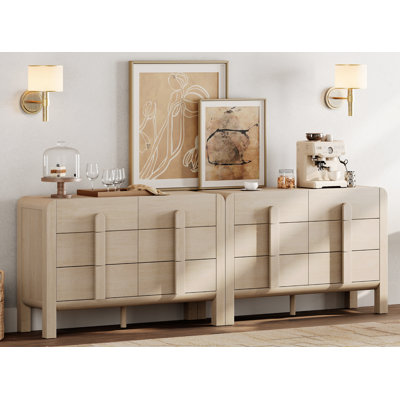 Mid-century 94.4" Wood Sideboard Buffet Cabinet with Storage, Modern 2-In-1 Credenza with Drawers for Kitchen Living Room, Dining Room