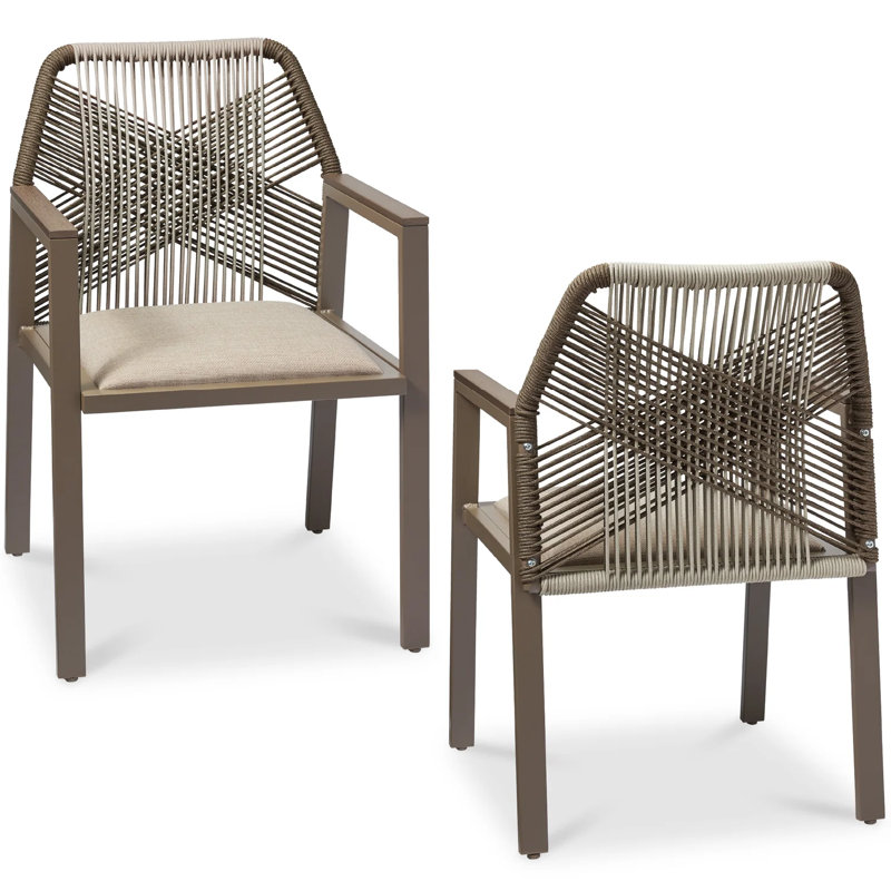 Ensemble de 2 chaises de salle à manger avec accoudoirs, Beige / taupe