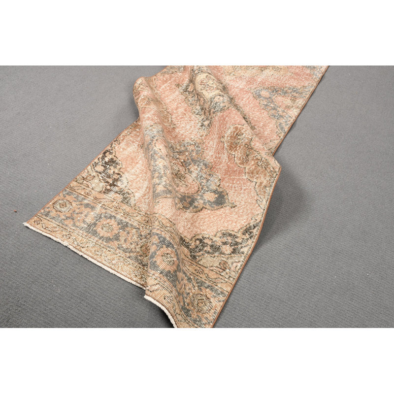 Tapis turc vintage en laine Oushak pour la cuisine et les escaliers au design complexe
