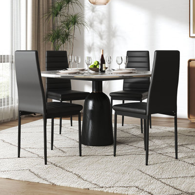 42 cm H Upholstered Faux Leather Dining Chair in Black