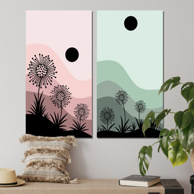 Full Moon Mountain Retro Landscape V - ensemble de 2 reproductions