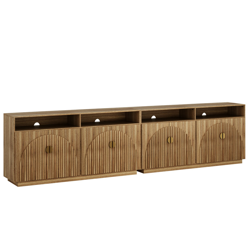 65 Inch Fluted TV Stand, Mid Century Modern Entertainment Center with Storage Cabinets & Open Shelves, Media Console TV Cabinet - Set of 2
