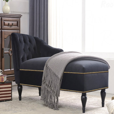 58''Velvet Chaise Lounge,Button Tufted Right Arm Facing Lounge Chair With Nailhead Trim & Solid Wood Legs For Living Room Or Office,Sleeper Lounge Sofa