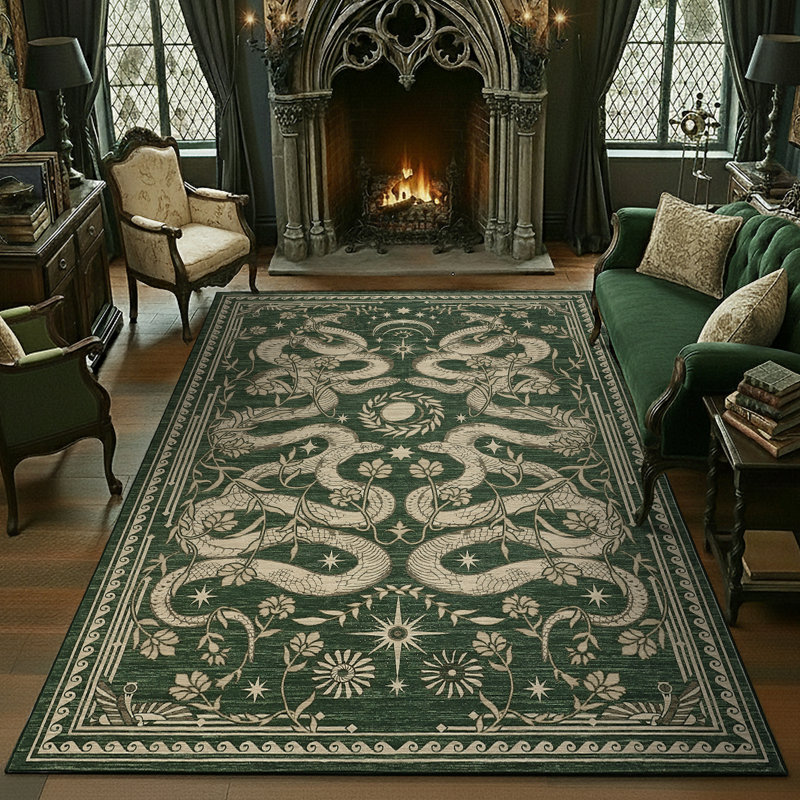Tapis 6 x 9 pour salon rétro, Vert, Rectangle 6' x 9'
