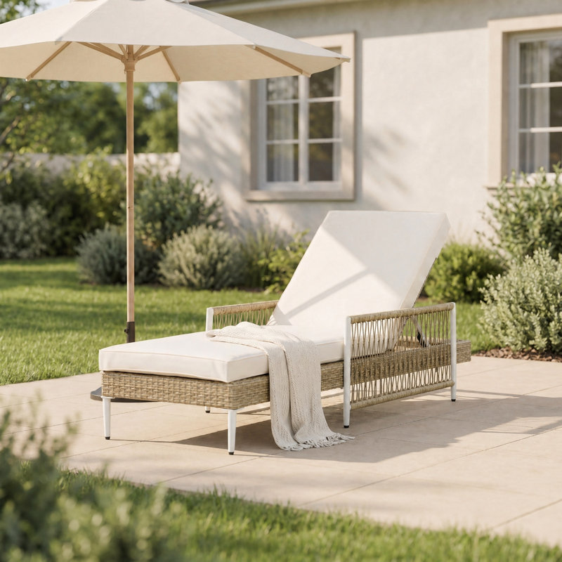 Chaise longue en rotin PE avec inclinaison à 6 positions et coussin épais