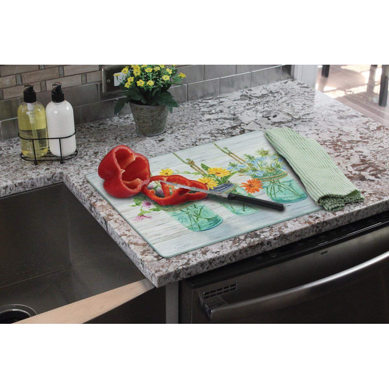 Tempered Glass Rectangular Cutting Board with Colorful Floral Design