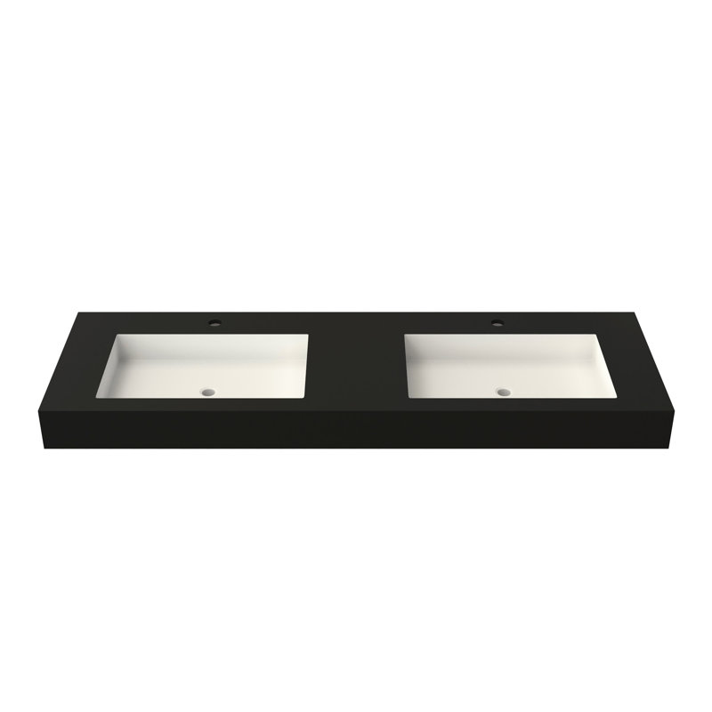 Lavabo de meuble-lavabo en résine de pierre à surface solide - noir mat, 47,9 po de profondeur, 18,5 largeur, 4,35 hauteur, 54,68 lb adaptable à n’importe quelle conception, durabilité durable, fixation murale ou sur comptoir,