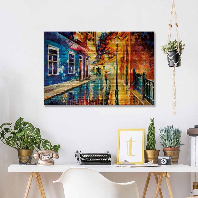 «Quito Ecuador» par Leonid Afremov - peinture sur bois sans cadre, H 26 po x l 40 po x P 1,5 po