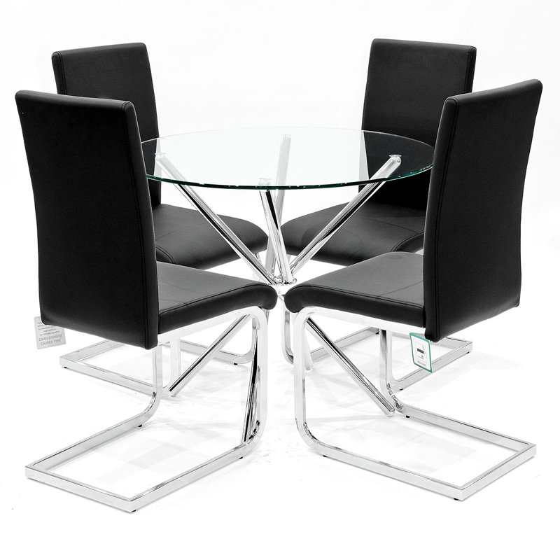 Dining Set, Chrome, Black