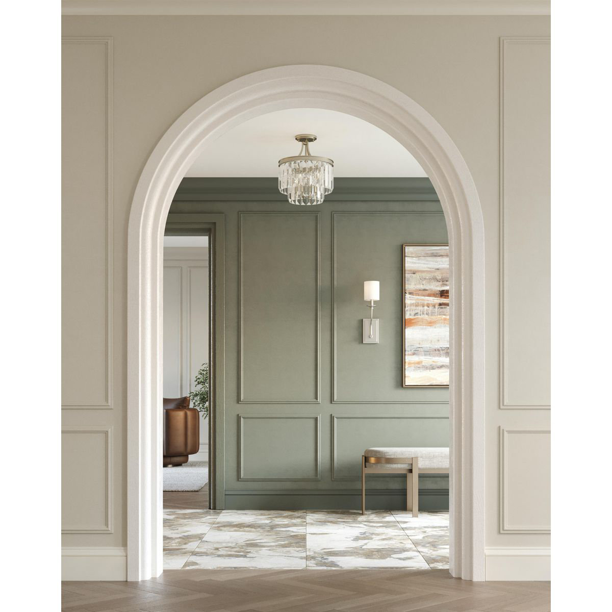 Galene 3 Light Glass Semi Flush Mount, Silver Ridge