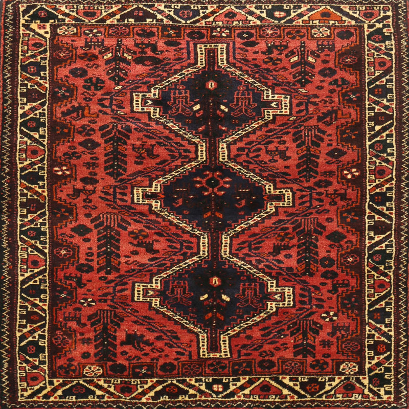 Tapis traditionnel rouge / noir Endyia, Rond 6 pi