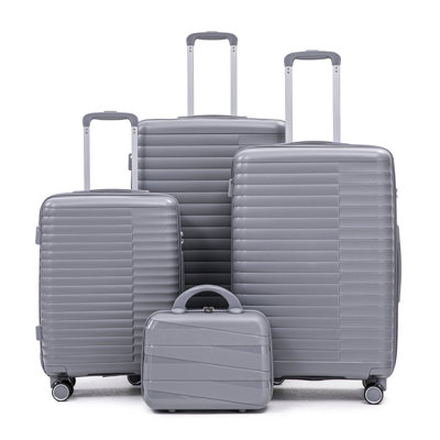 14"/20"/24"/28"  4 pcs/set in PP Spinner Wheel Luggage, Carry on Suitcase, Iron Pull Rod, Combination Password Lock, 14" Cosmetic Case (Light Gray)