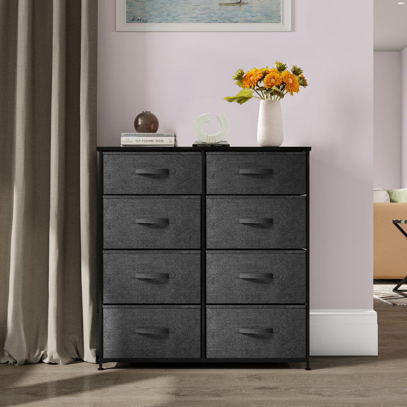 86 cm W Chest of 8 Drawers, Dark Grey/Black