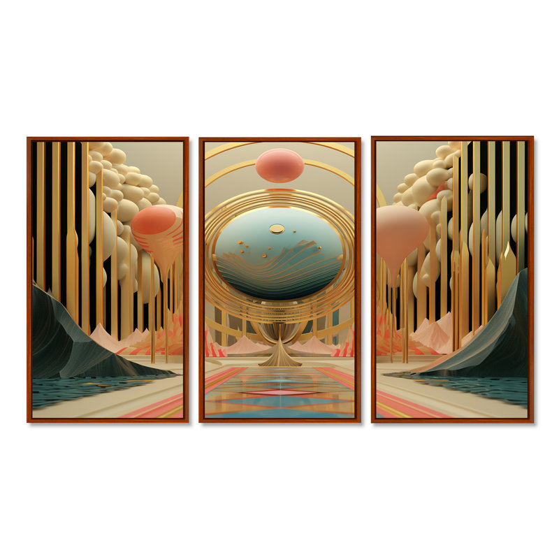 Ensemble de salon Art mural, H 40 po x l 60 po x P 1 po, Cadre flottant brun